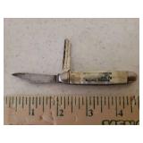 Vintage Hammer Brand Chevrolet Advertising Pocket Knife - Key Blade & Mother of Pearl Handles - 4.75in L, & Vintage SKELLY Single Blade Watch Fob Pocket Knife - Pearl Bakelite Handle - Stamped Both Si