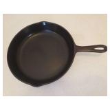 Vintage Cast Iron #8 Fire Ring Frying Pan, Pyrex 9 x 13 Baking Dish, AirBake Cookie Sheet Pan, Mini Microware Glass Tray, Farberware 8in Saute Pan, and Rival Crock Pot Lid