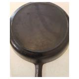 Vintage Cast Iron #8 Fire Ring Frying Pan, Pyrex 9 x 13 Baking Dish, AirBake Cookie Sheet Pan, Mini Microware Glass Tray, Farberware 8in Saute Pan, and Rival Crock Pot Lid