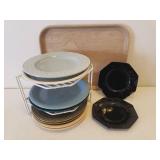 Vintage KYS-ITE Tray, Cabinet Corner Rack, Vintage Sheffield "Granada" Dinner Plates, FUJISTONE Margarita Plate, and other Vintage Dinnerware Plates