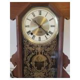 Antique 31 Day Key Wind Chime Pendulum Wall Clock in Ornate Walnut Case with Gold Embellished Glass Door - Includes Key - Back Stamped: Made by James F. Wilkerson