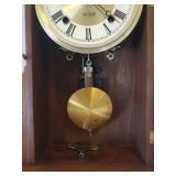 Antique 31 Day Key Wind Chime Pendulum Wall Clock in Ornate Walnut Case with Gold Embellished Glass Door - Includes Key - Back Stamped: Made by James F. Wilkerson