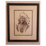 Vintage Signed Art Print of "Chief He Dog" By Bob Dale - Matted & Framed - 17.5in W x21.5in T