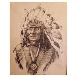 Vintage Signed Art Print of "Chief He Dog" By Bob Dale - Matted & Framed - 17.5in W x21.5in T