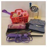 Magnifying/Makeup Mirror, Makeup/Accessory Travel Bags, Nautica Wallet, Sunglasses, Massagers, Bath Bomb, Stretch Bracelets, Headbands, Curling Iron and Bathroom Tote