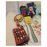 Woven Pursed, Make Up Bag, Canvas Tote Bags, Custom Character Doll with Accessories, Umbrellas, and Over Door Rack