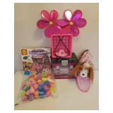 Pucci Pups Plush Puppy in Case, Craft Caddy, Flower Pinwheel Spinners, Musical Jewelry Box & Travel Box, Pink Metal Waste Can, Groovy Scrapbook Kit, and Pink Tote