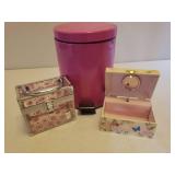 Pucci Pups Plush Puppy in Case, Craft Caddy, Flower Pinwheel Spinners, Musical Jewelry Box & Travel Box, Pink Metal Waste Can, Groovy Scrapbook Kit, and Pink Tote