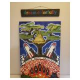 Large Painted Canvas Art & Wood Dream Colorfully Sign