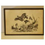 Vintage Framed Wildlife Prints - Black & White is Signed by Artists, and Deer Antler
