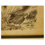 Vintage Framed Wildlife Prints - Black & White is Signed by Artists, and Deer Antler