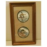 Vintage Framed Wildlife Prints - Black & White is Signed by Artists, and Deer Antler