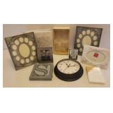 NIP Photo Album, Wedding Champagne Stems in Box, NIB Photo Frames, Baby/Pet Photo Frames, and Sterling & Noble B/O Wall Clock