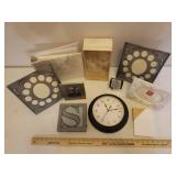 NIP Photo Album, Wedding Champagne Stems in Box, NIB Photo Frames, Baby/Pet Photo Frames, and Sterling & Noble B/O Wall Clock