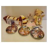 Franklin Mint Porcelain Collectible Teddy Bear Plates with Hangers, Vintage Plush Animals, Baby Accessories, Nursery Decor, and Baby