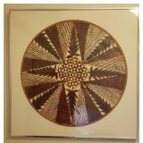 Vintage Original Tribal Pattern Art Painting on TAPA Bark - From Tonga - 22in x 22in - Matted & in Silver Metal Frame - Polynesian/Samoan