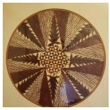 Vintage Original Tribal Pattern Art Painting on TAPA Bark - From Tonga - 22in x 22in - Matted & in Silver Metal Frame - Polynesian/Samoan