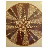Vintage Original Tribal Pattern Art Painting on TAPA Bark - From Tonga - 22in x 22in - Matted & in Silver Metal Frame - Polynesian/Samoan