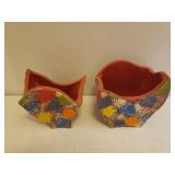 Local Artist Custom Folk Art Terra Cotta Sculpture Planters that fit together & form Urn Art Piece 9.75in T, Glazed Terra Cotta Rattle & Anthropomorphic Trinket Dish, Hand Painted Pottery Dresser Tray