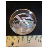 Vintage Michelle Kaptur Signed Art Glass Paperweight - Handblown Globe Shape with Multi-color Swirls & Bubbles - 3in W x 2.5in T