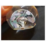 Vintage Michelle Kaptur Signed Art Glass Paperweight - Handblown Globe Shape with Multi-color Swirls & Bubbles - 3in W x 2.5in T