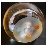 Vintage Michelle Kaptur Signed Art Glass Paperweight - Handblown Globe Shape with Multi-color Swirls & Bubbles - 3in W x 2.5in T