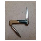Vintage Imperial Combination Folding Pocket Knife & Ink Pen - 2 Tone Bakelite Handle with Silver Stripe - 5.5in L Full Open