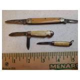 Vintage Pocket Knives - Bakelite & Pearl Bakelite Handles: Enterprise Cutlery Germany Double Blade Pocket Knife 6in L Full Open, Hammer Brand Single Blade & File 3.5in L Open, and Mini Single Blade Wa