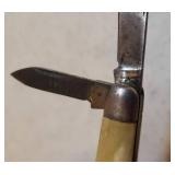 Vintage Pocket Knives - Bakelite & Pearl Bakelite Handles: Enterprise Cutlery Germany Double Blade Pocket Knife 6in L Full Open, Hammer Brand Single Blade & File 3.5in L Open, and Mini Single Blade Wa