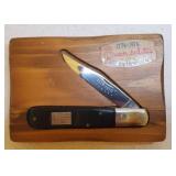 Vintage Queen Cutlery Bicentennial Commemorative Folding Single Blade Knife in Custom Wood Case with Original Stickers on Front & Back - Limited Edition Serial # - Black Bakelite Handle with Silver 17