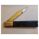 Vintage Queen Cutlery Bicentennial Commemorative Folding Single Blade Knife in Custom Wood Case with Original Stickers on Front & Back - Limited Edition Serial # - Black Bakelite Handle with Silver 17