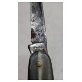 Vintage KENT Brand Double Blade Pocket Knife with Multi Bakelite Handle - 3.5in L Open, and SYRACUSE Knife Company Double Blade Pocket Knife with Blue/Silver Marbleized Bakelite Handle - 6.5in L Open