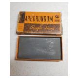 Vintage Carborundum Razor Hone in Original Box, Vintage Pocket Knife Pricing Guide, and 2 Advertising Knives - one on Belt Clip with Blade & File, and one Single Blade with Swivel Guard Handle 4.25in 