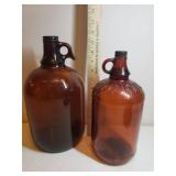 Antique Dark Amber Glass Handled Jugs - 1 is 1/2 Gallon 1940