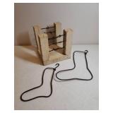 Custom Made Greenhorn Limestone Mini Fence Post & Barbed Wire Letter/Napkin Holder - Made in Paradise, KS - Original Maker Sticker & History on Base - 6in L x 6in W x 61n T, and Antique Pair of Metal 