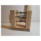 Custom Made Greenhorn Limestone Mini Fence Post & Barbed Wire Letter/Napkin Holder - Made in Paradise, KS - Original Maker Sticker & History on Base - 6in L x 6in W x 61n T, and Antique Pair of Metal 