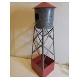 Large Vintage Metal Water Tower Bird House Planter 5in W x 5in L x 19in T, and 9 Hosely USA Mini Galvanized Metal Watering Can Decor/Planters