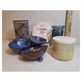 Mosaic Glass Electric Wax Warmer, Mahogany Coconut 3 Wick Candle & Underplate, Custom Made Terra Cotta Triple Trinket Dish, Votive Lantern, and NIP Wax Warmer Collar Rings