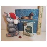 Good Kitty/Bad Kitty Photo Holder, Santa Kitty Holder/Easel, Mini Pottery Cat Coaster, and Book of The Mediterranean Cat