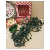 Mini Cast Iron Santa/HoHoHo Skillet, Christmas Tins, Ceramic Candy Dishes, NIP Envelopes, MIni LIghts, Serving Trays, & Holiday Music CD