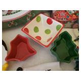 Mini Cast Iron Santa/HoHoHo Skillet, Christmas Tins, Ceramic Candy Dishes, NIP Envelopes, MIni LIghts, Serving Trays, & Holiday Music CD