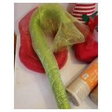 Holiday Mesh Ribbon, Decorating Ribbon, Tree Skirt, Christmas Floral Picks, Floral Wire, Metallic Garland, and Elf Hat Decor