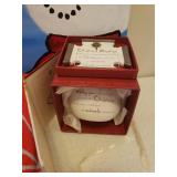 Merry Christmas Cookie Box, Holiday Throw Blanket, Hand Painted Canvas Snowman Art, Tablecloth, Kitchen Towel, Oven Mitt, Candle Jar & Wall Plaque, and Light Up Snowman Hat