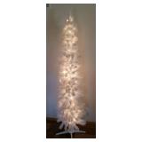 Ultra Slim Snow White Lit 6.5Ft Christmas Tree - 3 Sections Plus Fold Up Metal Base - Includes Foot Switch Extension Cord
