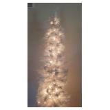 Ultra Slim Snow White Lit 6.5Ft Christmas Tree - 3 Sections Plus Fold Up Metal Base - Includes Foot Switch Extension Cord