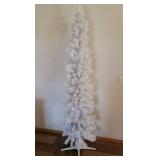 Ultra Slim Snow White Lit 6.5Ft Christmas Tree - 3 Sections Plus Fold Up Metal Base - Includes Foot Switch Extension Cord