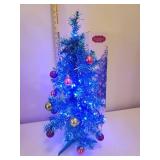 St. Nicholas Square 2 Ft. Aqua Tinsel Tree with Blue Lights & Ornaments - includes Box, Metallic Pink Garland, and Large Tote of Holiday Gift Boxes, Bags & Tissue