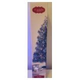 St. Nicholas Square 2 Ft. Aqua Tinsel Tree with Blue Lights & Ornaments - includes Box, Metallic Pink Garland, and Large Tote of Holiday Gift Boxes, Bags & Tissue
