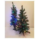 36in T and 42in T Lit Mini Christmas Trees - Tallest is in Weighted Urn for Porch Use - Both have Working Multi Lights