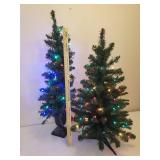 36in T and 42in T Lit Mini Christmas Trees - Tallest is in Weighted Urn for Porch Use - Both have Working Multi Lights